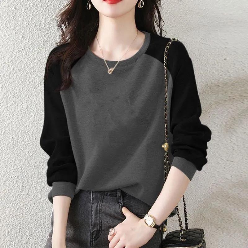 Double-Sided German Velvet Long-Sleeved T-Shirt Tops for Women 2025 New Korean Style Loose Flesh-Covering Spliced Pullover Outer Tops