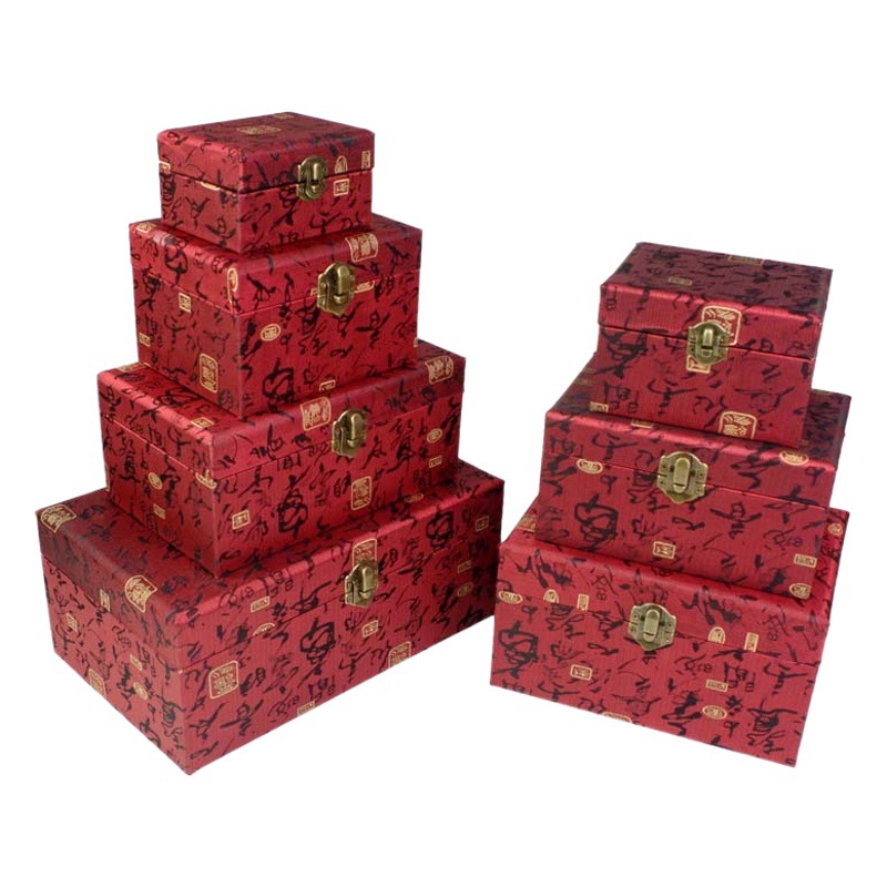 Exquisite wooden brocade box with lock large Wenwan jade porcelain jewelry box decoration handle Play collection gift box