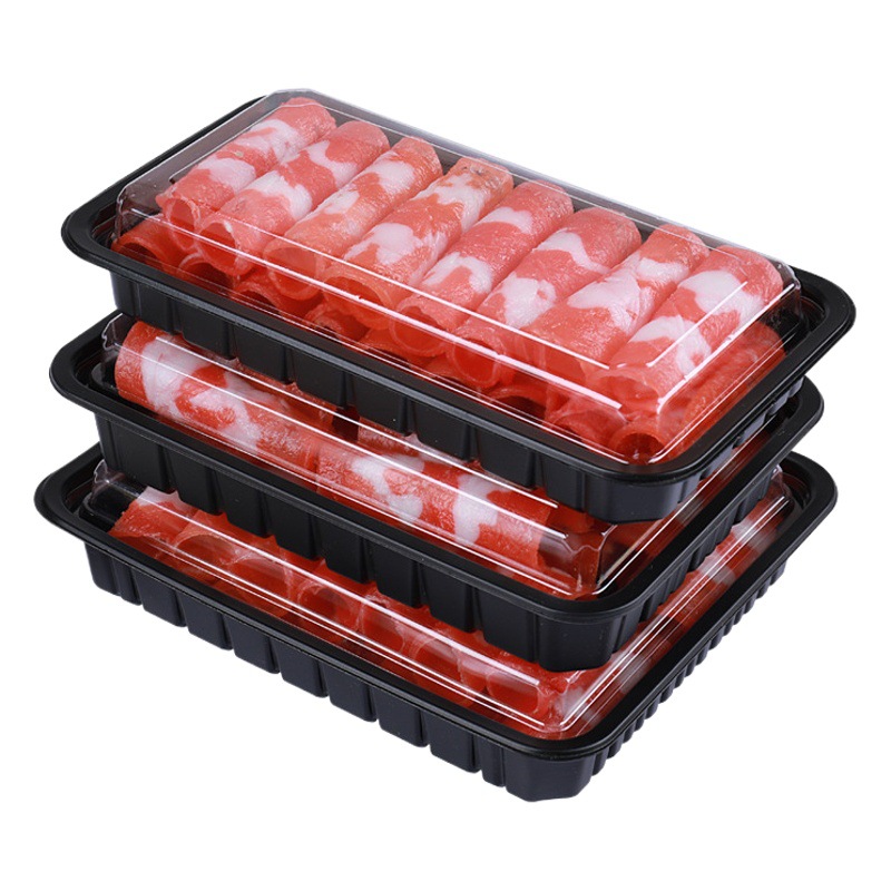 Lamb Roll Box Disposable Pp Material Meat Slice Packaging Box with Lid Fat Beef Roll Box 500g with Built-In Buckle