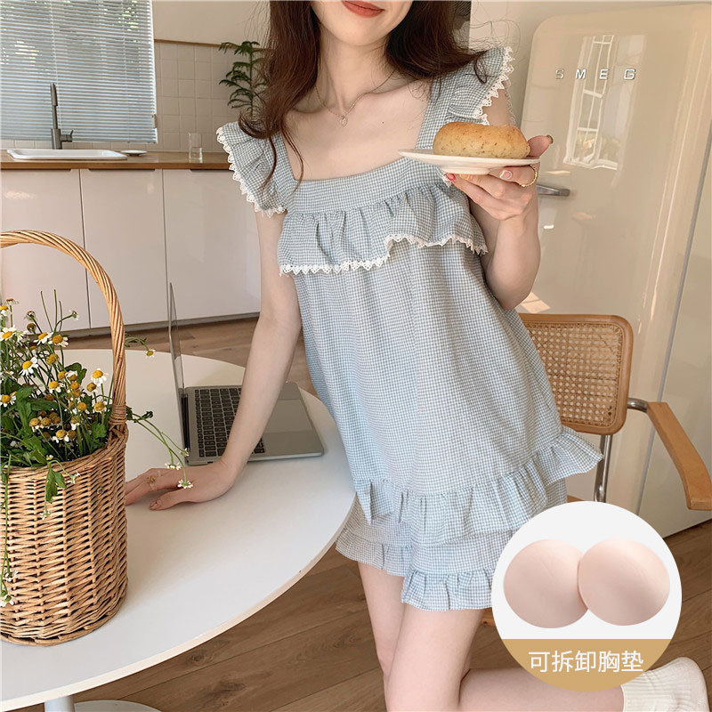 Pajamas Women's Summer Thin Bubble Cotton Gauze Sling Shorts Two-piece Set 2024 New Home Clothes Set