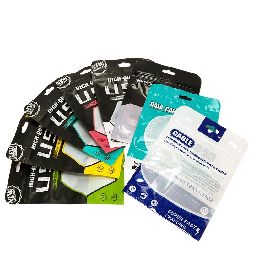 Manufacturers selling data cable packaging bag mobile phone accessories USB cable self-sealing bag charging head DIY spot supply