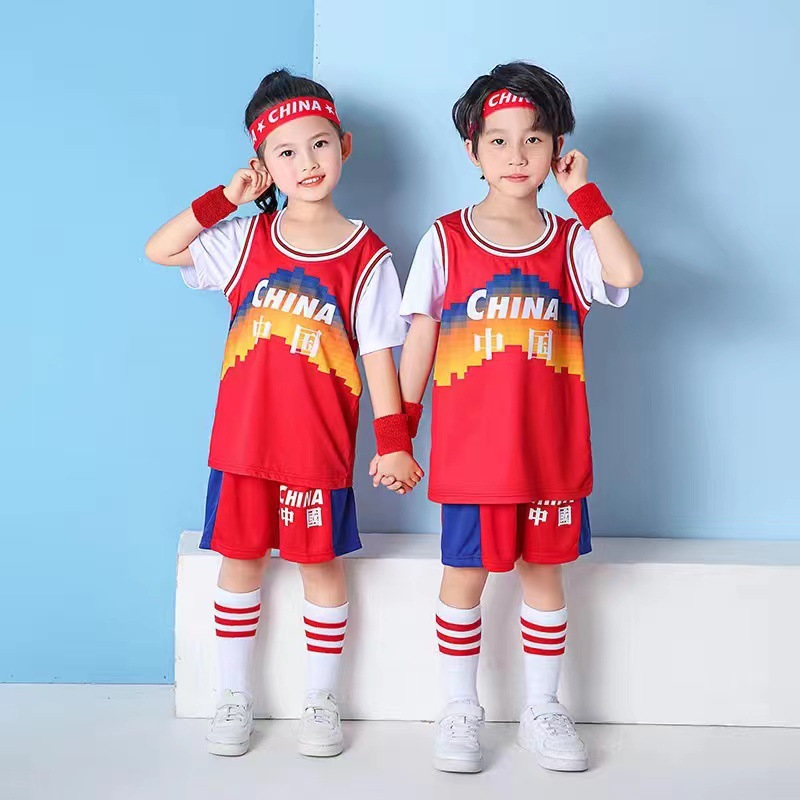 Picture of Children's Basketball Uniform Set for Boys and Girls Quick-Drying Sports Vest Youth Student Short-Sleeved Training Uniform Football Jersey