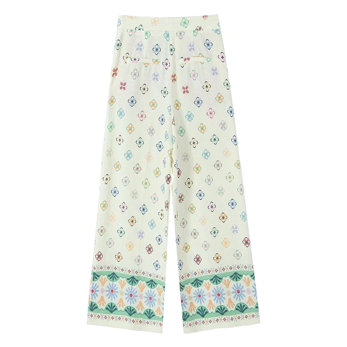2025 Export Cross-Border Wholesale European and American Clothing Linen Blended Printed Pants 2154