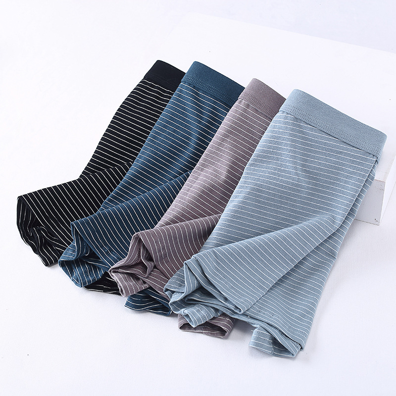 Picture of Cotton mid-high waist men's underwear loose plus size breathable men's boxer striped print cotton boxers