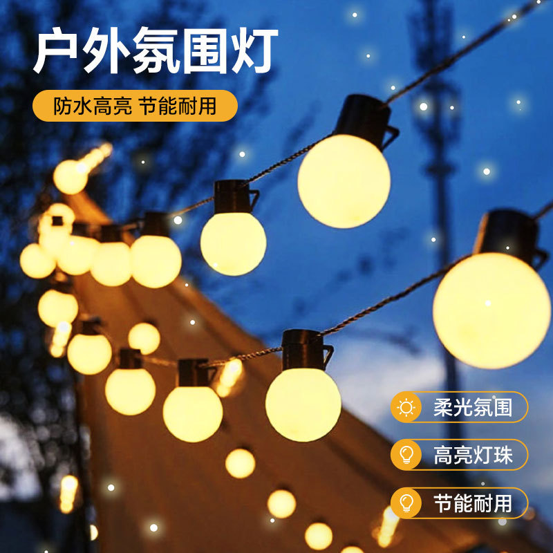 Cross-Border Outdoor Led Bulb Light String Waterproof Camping Style Tent Atmosphere Decorative Light Canopy Balcony Large Ball Lantern
