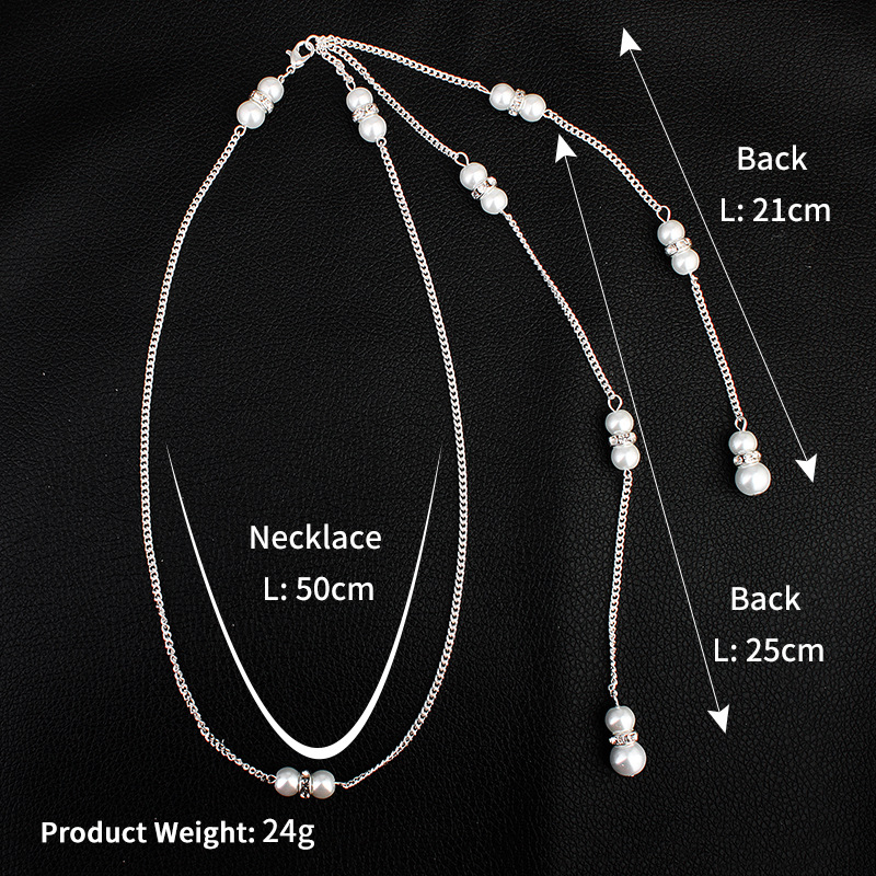 Picture of Beach Holiday Style Sexy Necklace European and American Diamond Body Chain Pearl Pendant Tassel Back Chain Dress Accessories