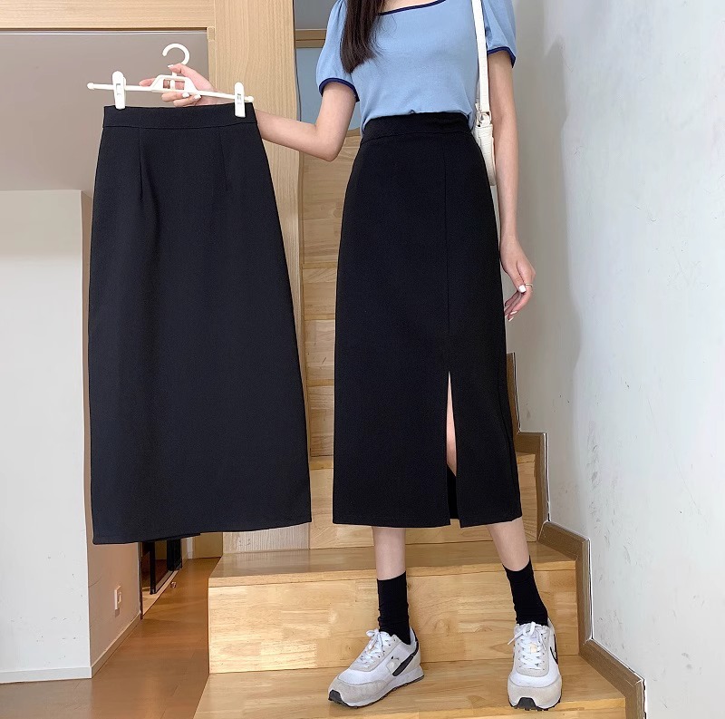 Skirt Women's Autumn and Winter 2024 New Black Suit High Waist A- shaped Hip Long Skirt Small plus size Slim