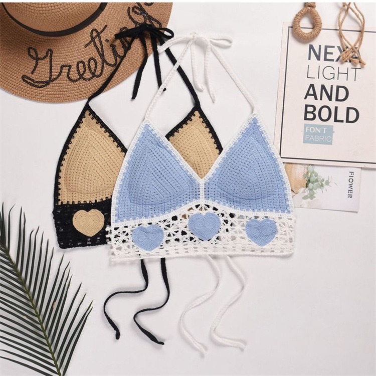 Halter vest camisole short women's top backless tube top embroidered color matching Bohemian ethnic style vest