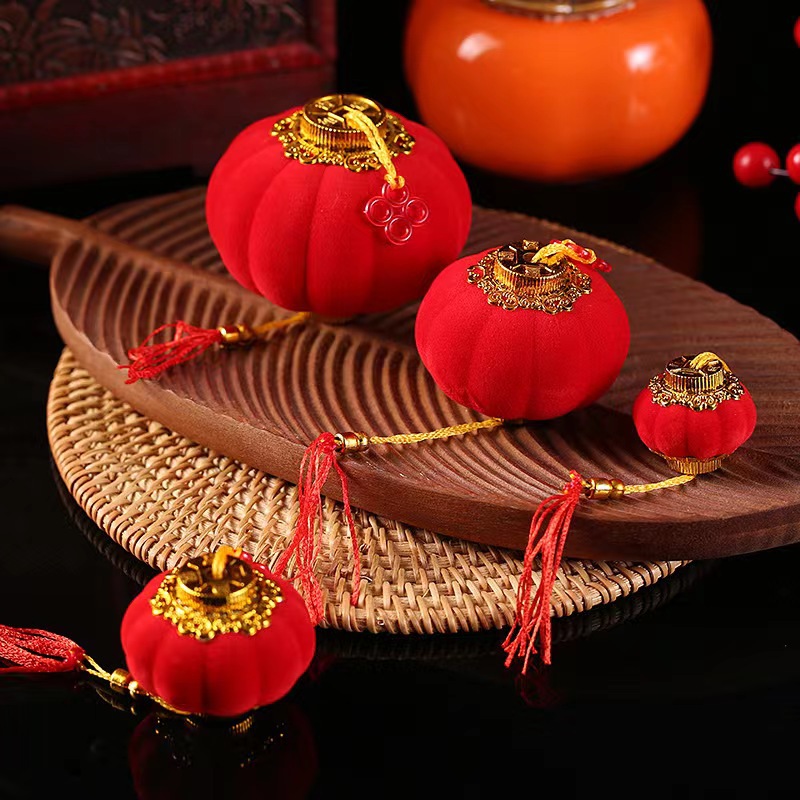 Flocking ball small lantern wholesale Spring Festival indoor festive decoration bonsai ornaments Cage wedding decoration red lamp pendant