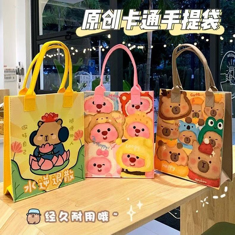 New Cartoon Printed Felt Bag, High-Looking, Large-Capacity Travel Bag, Student Shopping Bag, Felt Tote Bag