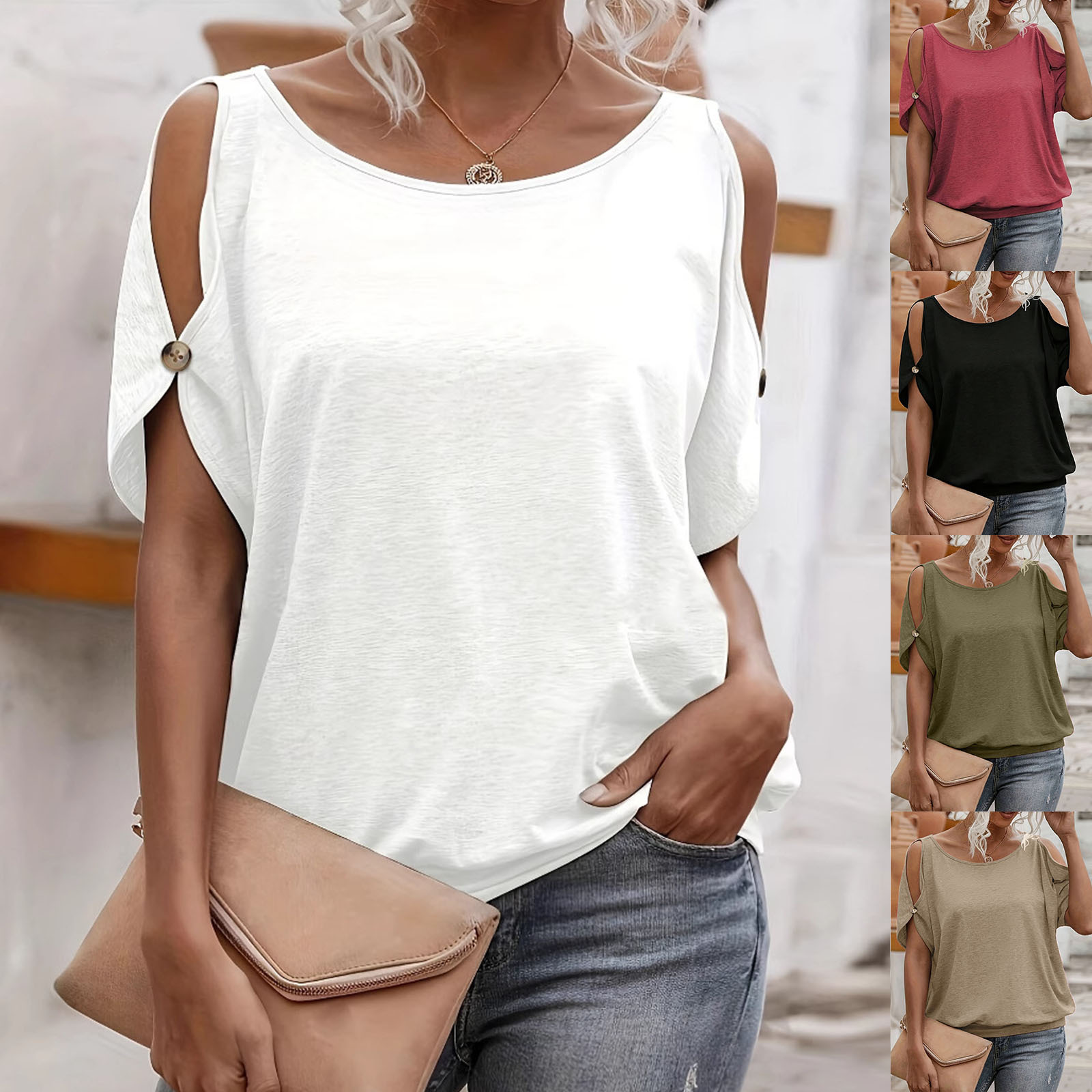 European and American Cross-border Amazon Foreign Style All-match Summer Outer Wear Design Sense Niche Elegant Shoulder Hollow T-shirt Top