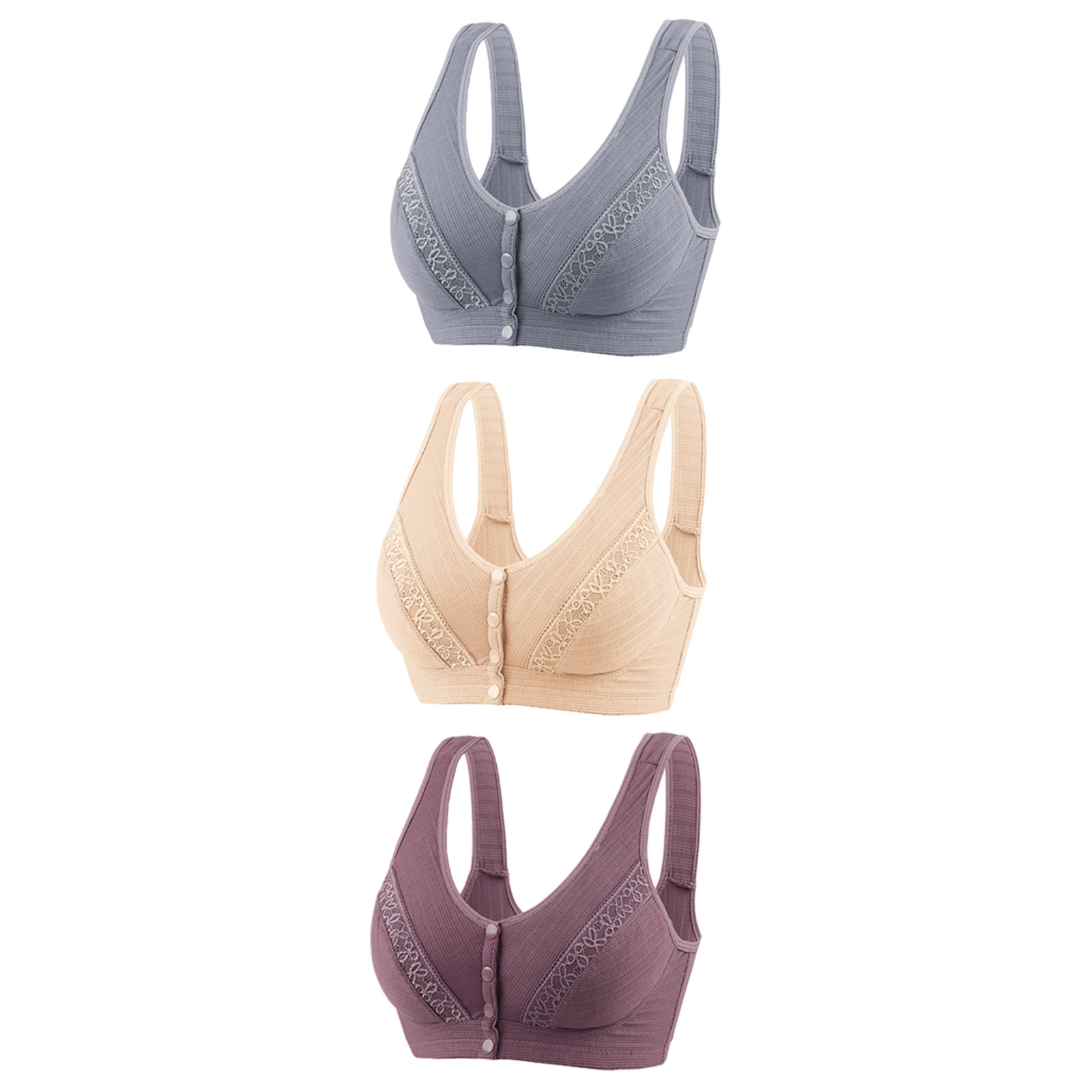 Picture of Cross-border front buckle lace edge plus size sexy mom bra middle-aged and elderly wireless breathable thin cotton bra bra for women
