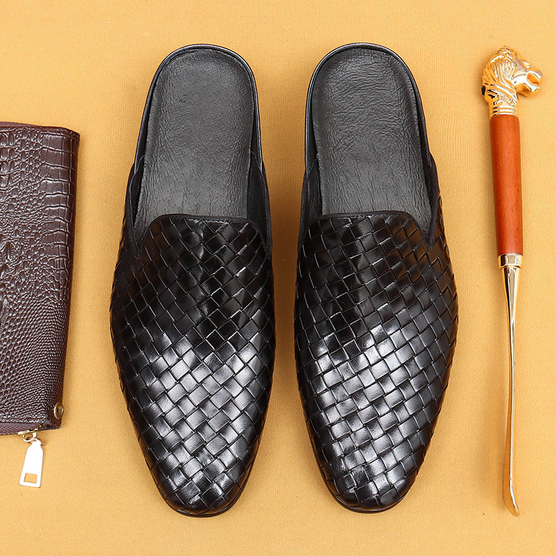 [vip for] foreign trade baotou slippers men's leather summer wear business casual hand-woven half slippers