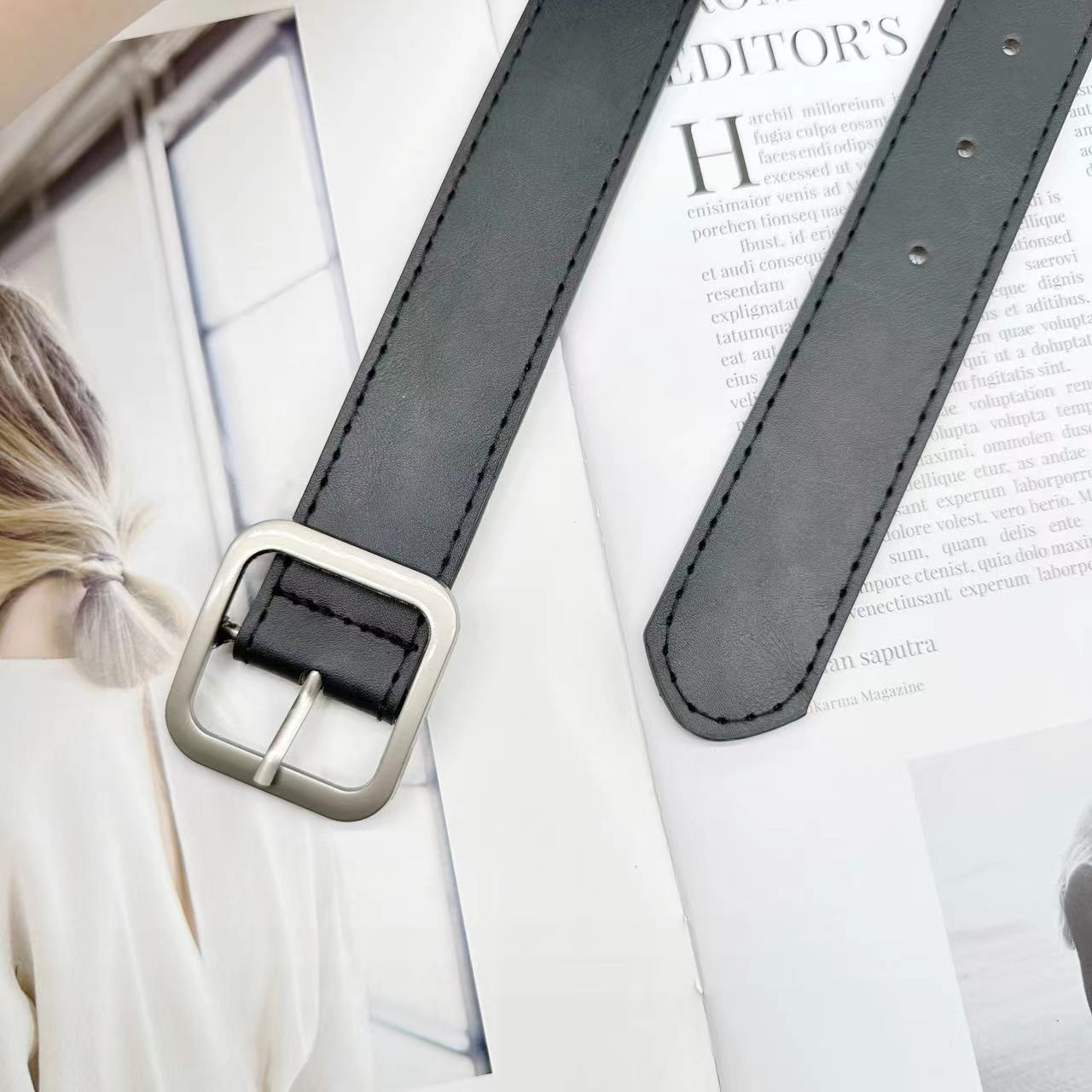 Picture of New Square buckle belt for women South Korea fashion all-Match belt Chic student casual retro Chic color buckle belt pants belt