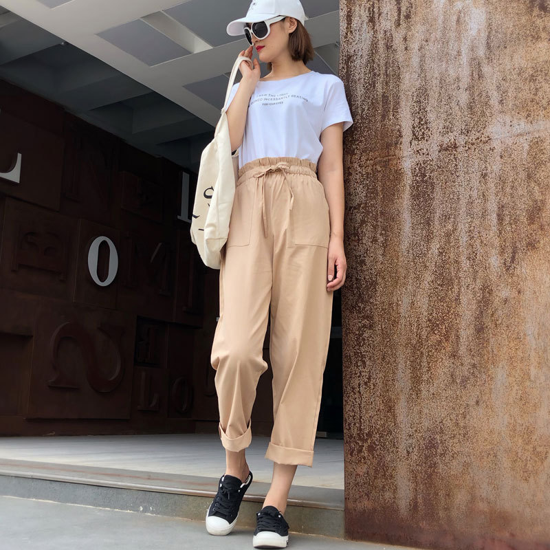 Picture of 2025 New Summer Students Loose Korean-style Harem Pants All-match BF Style High Waist Wide Leg Casual Trendy Pants for Women