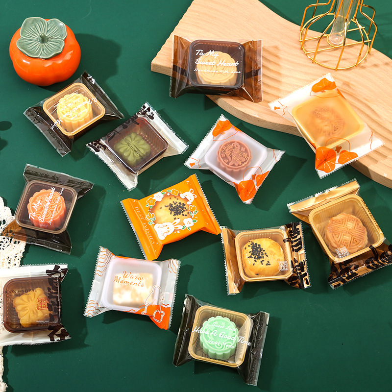 Wholesale Moon Cake Packaging Bag Transparent Creative Pattern Baking Machine Seal Ziploced Bag Leisure Food Grade Plastic Packaging Bag