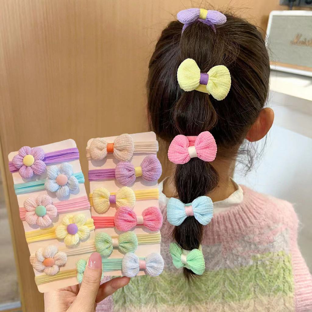 Korean Style Children's Hair-free Rubber Band Girls' High Elastic Head Rope Girls' Bow Flower Hair Rope Hair Accessories