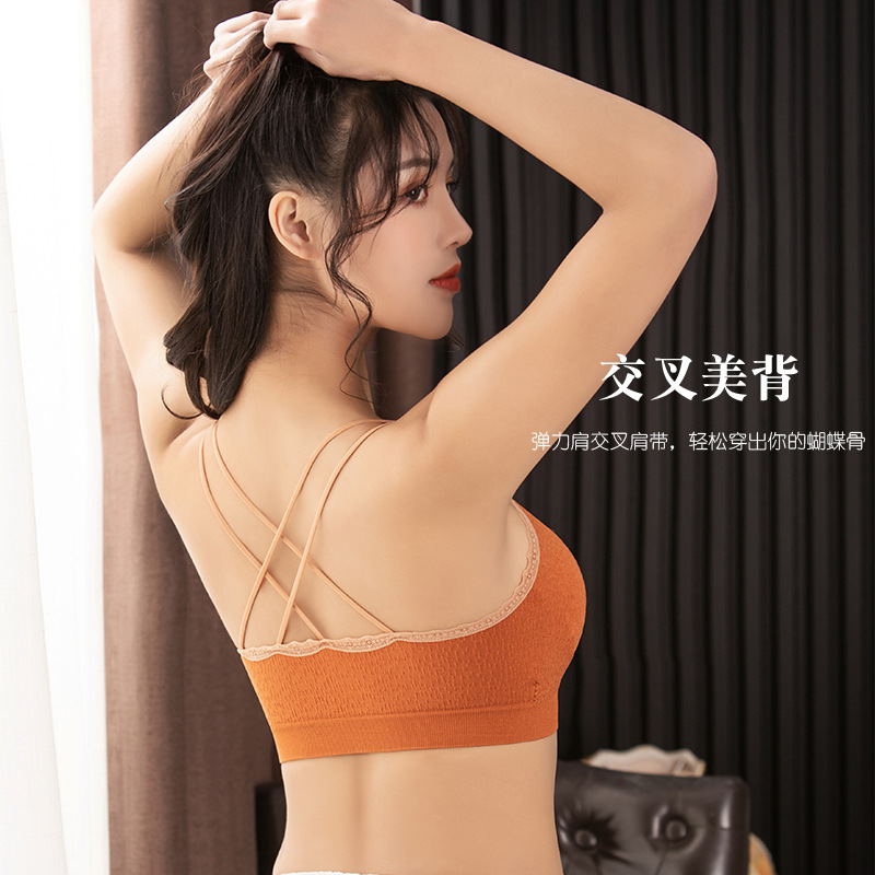 Foreign Trade Cross-back Bra Wrapping Bra Push-up Sexy Beautiful Back Deep V Base Inner Top Tube Top European and American Underwear Cross-Border