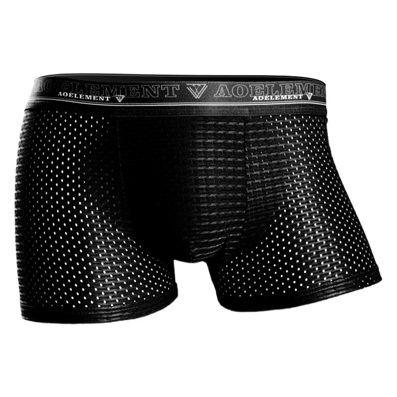 Breathable Youth Thin Men's Inner Pants Mesh Men's Boxers Sports Ice Silk Underwear Men's Hollow Summer Four-Corner Pants