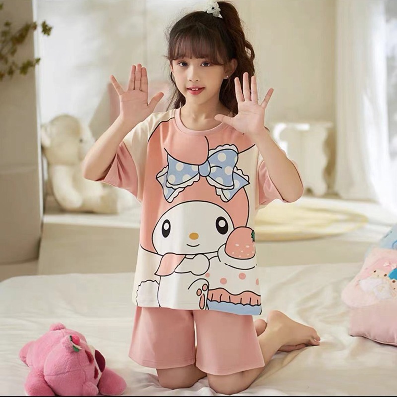 Picture of New Style Pajamas for Girls Summer Thin Air Conditioning Home Clothes for Girls 2024 New Style Short Sleeve Suit for Summer Outer Wear