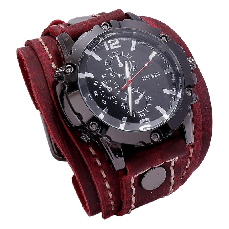 Hatu's New European and American Retro Stitching Watch Cross-Border European and American Wide Leather Watch
