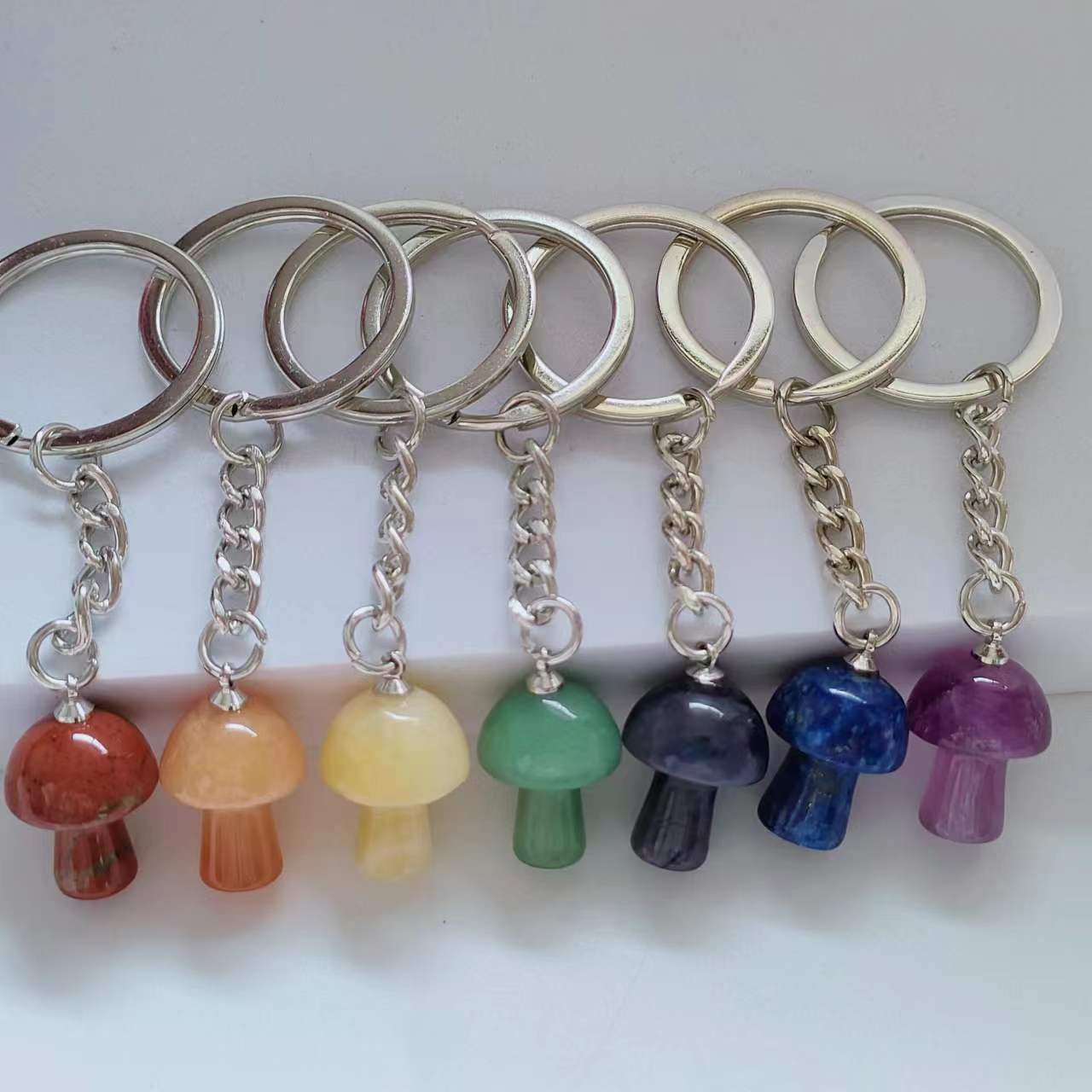 Natural crystal mushroom pendant cute Jewelry pendant keychain bag accessories pendant Mini Mushroom key ring