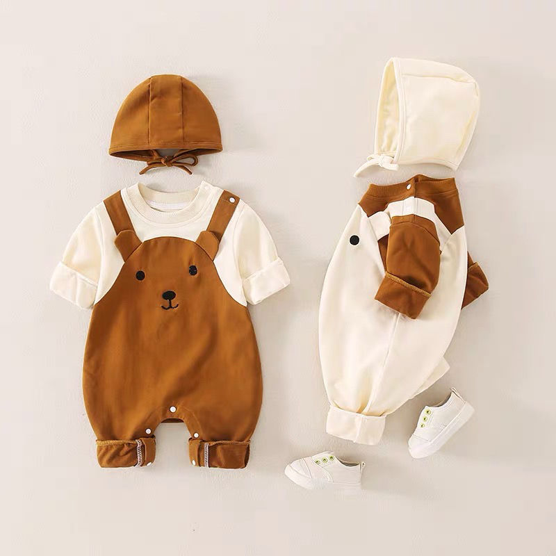 Picture of Newborn Baby Autumn Clothing, Cute and Super Cute Baby One-Piece Harem, Spring & Fall Full Moon and 100 Days Hooded Outdoor Crawling Clothing