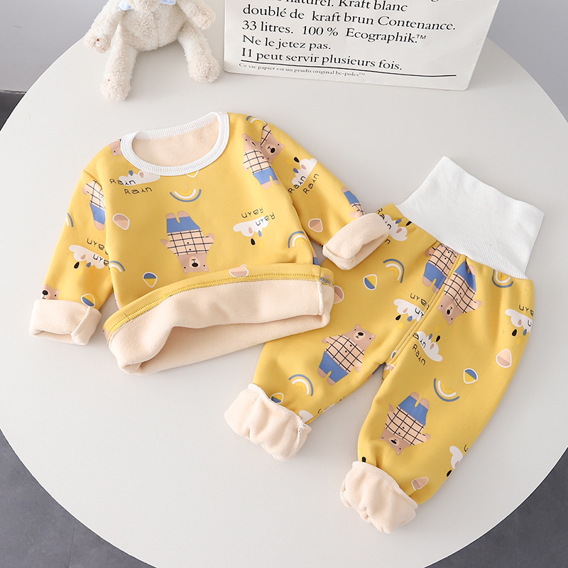 Picture of Children's clothing for boys and girls high waist printed thermal underwear two-piece set 2024 autumn and winter new baby pajamas suit wholesale