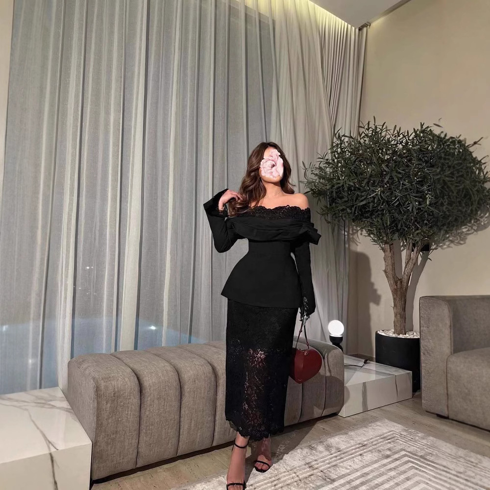 2025 Cross-Border European and American Middle East Foreign Trade Women's Independent Station Amazon Sexy Hip-Hugging One-Shoulder Lace Evening Dress