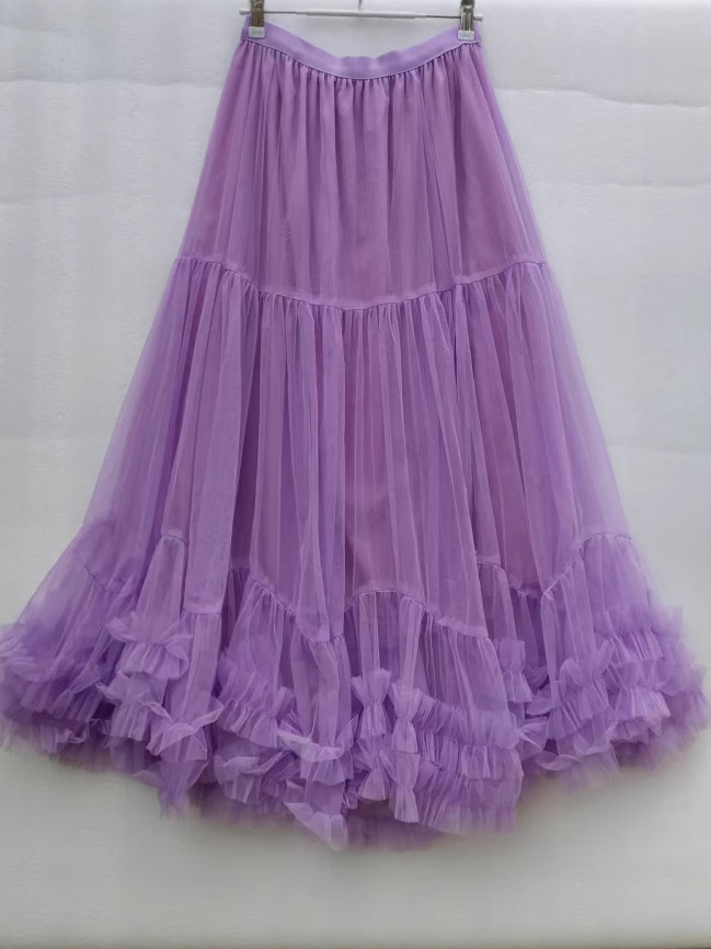 Wholesale Oversized Design Fashionable Mesh Skirt 2025 New Sweet Ear-Hemmed Large Hem Tutu Skirt