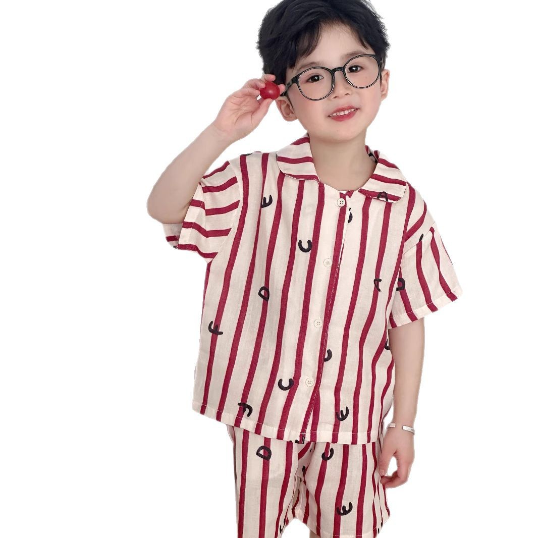 Picture of Children's Pajamas Summer Class A Parent-child Short-sleeved Shorts suit Boys and Girls Gauze Thin Home Clothes Baby Pajamas