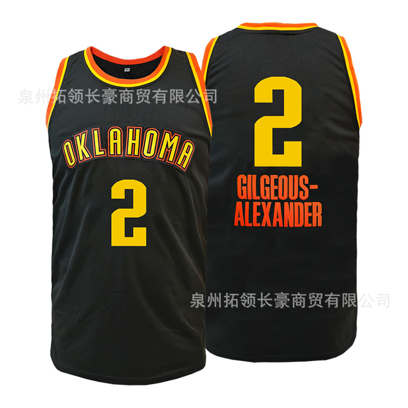 25Th Season Thunder City Black Breathable Jersey Cross-Border Exclusive Summer Embroidered American Basketball Uniform for Men and Women