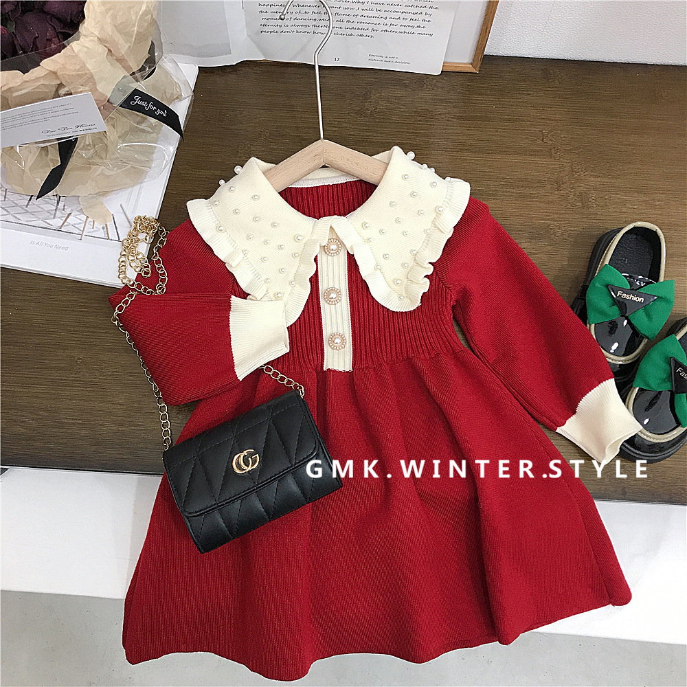 Girls' autumn clothes dress autumn and winter new children's knitted sweater dress children's baby children's princess dress foreign trade