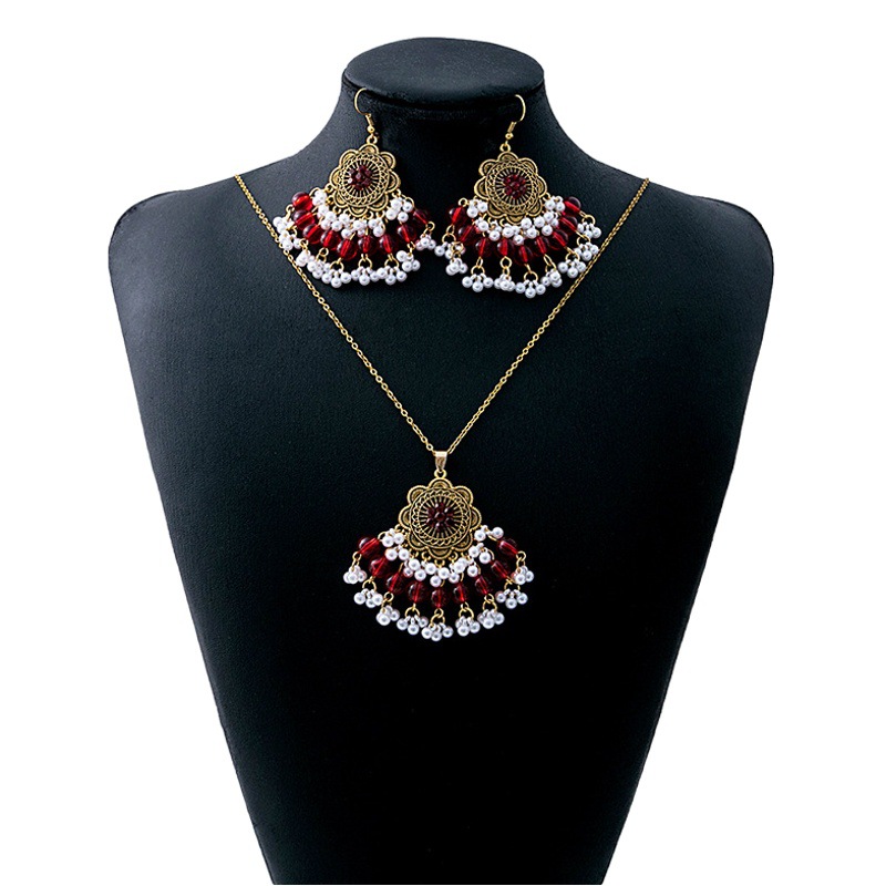 Europe and the United States cross-border luxury water drop jewelry suit exaggerated retro court wind pearl earrings zircon necklace wholesale