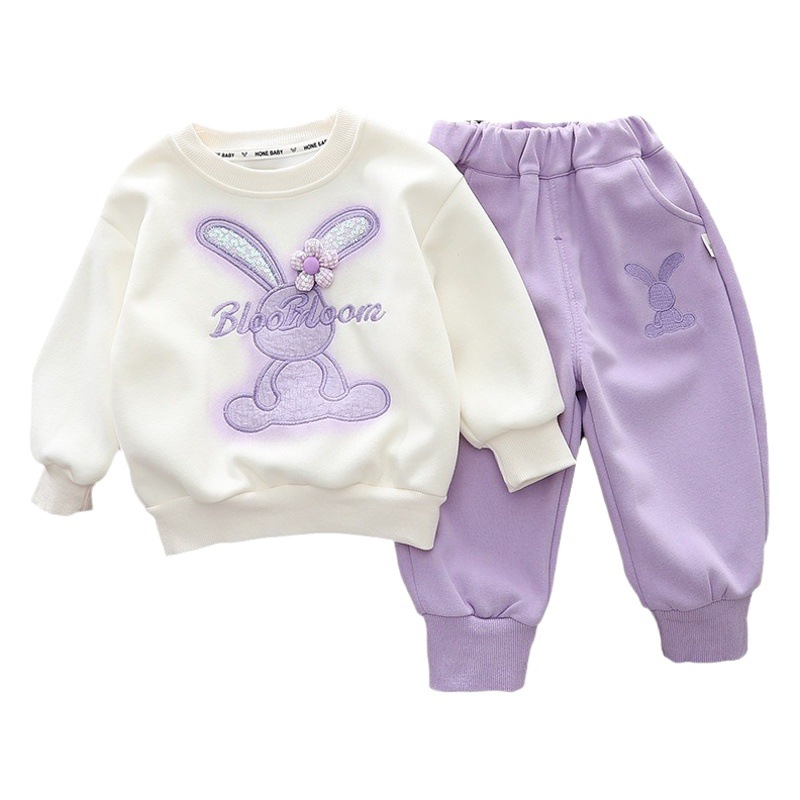 Children's Spring 2024 New Sports suit Bunny Fried Street Children's Spring and Autumn Sweatshirt Casual Two-piece Set