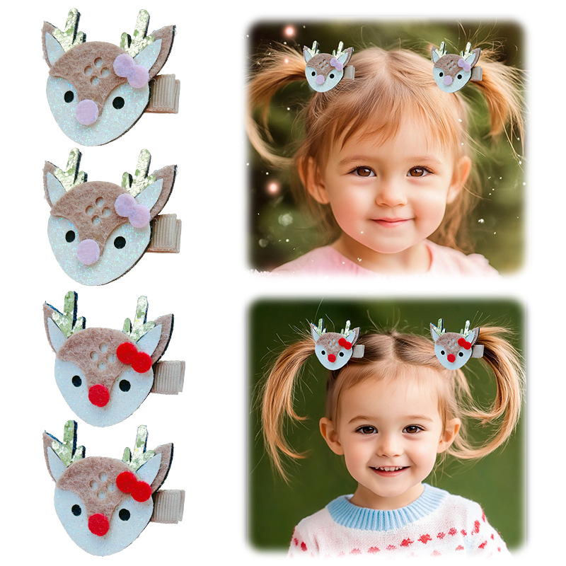 Picture of Christmas girls' jewelry headdress all-inclusive cloth flower antler hairpin cute Internet celebrity Christmas elk side clip