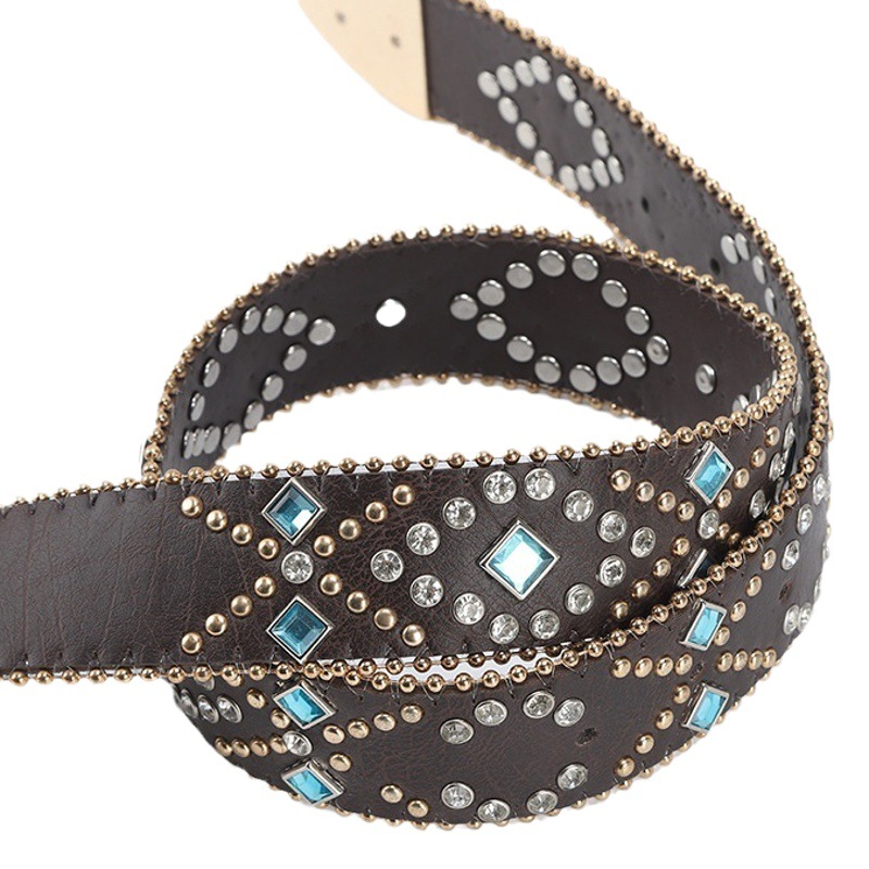 Pin Buckle New Rhinestone Belt Women's Cross-Border Cross Bead Decorative Belt European and American Jeans Decoration Ready Stock