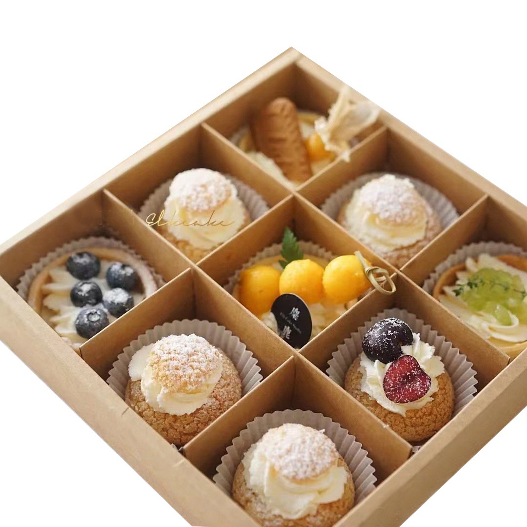 Heightened transparent Jiugongge packing box takeaway hot pot fruit sushi Kraft paper packing box muffin cup dessert box