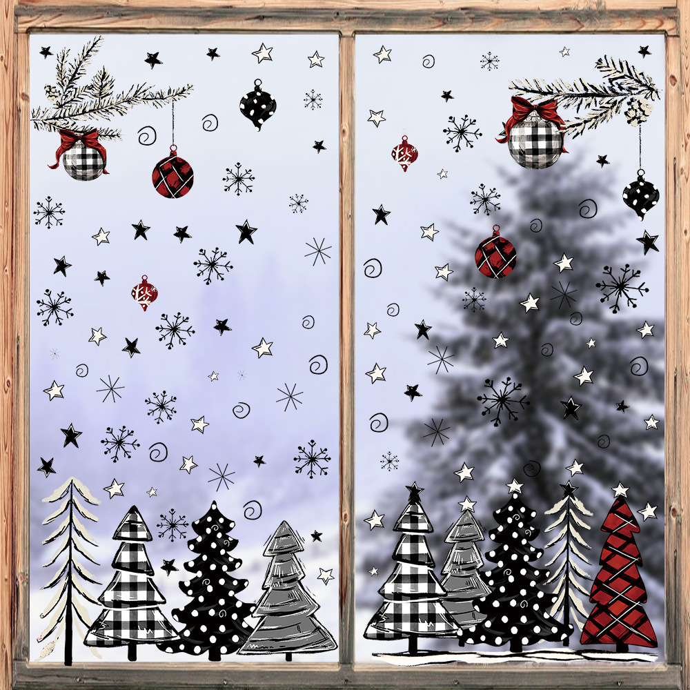 Cross-border Wall Stickers Watercolor Christmas Window Stickers Decorative Stickers Snowflake Refrigerator Stickers Christmas Static Adhesive Stickers