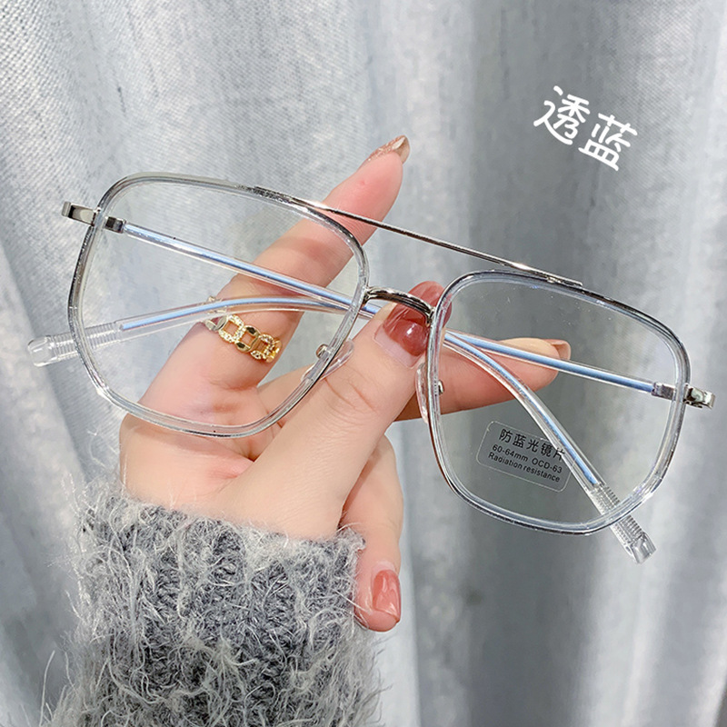 Picture of New Anti-blue Light Flat Mirror Men's and Women's Retro Polygon Double Beam Glasses Internet Celebrity Myopia Frame 8025