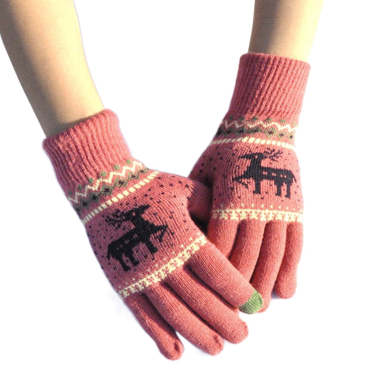 Adults winter warm plus velvet padded knitted gloves elk Christmas tree jacquard touch screen gloves wholesale