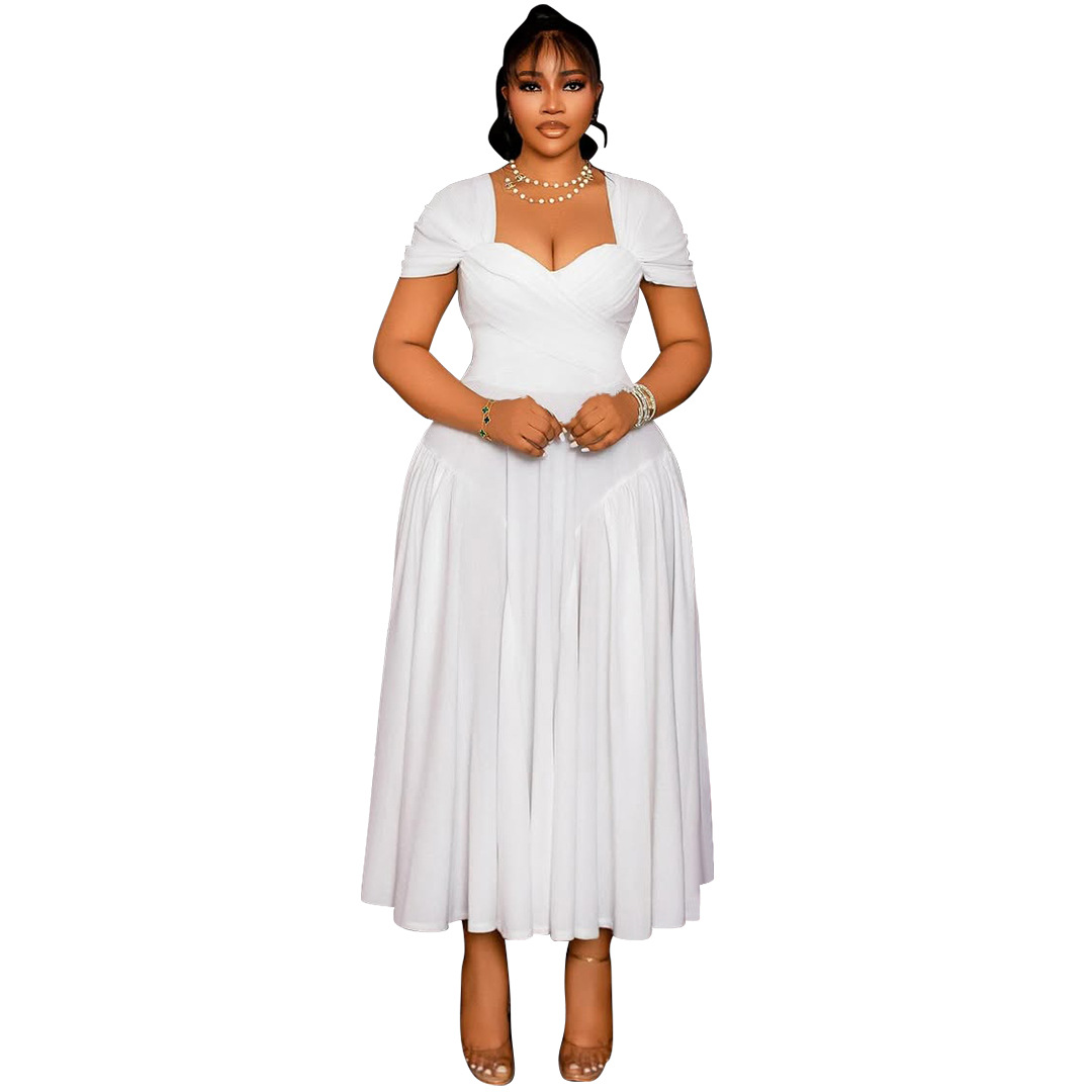 Picture of N8072 European and American Cross-border plus size Black Women's Clothing Fashion Elegant Long Strapless Collar Waisted plus size dress