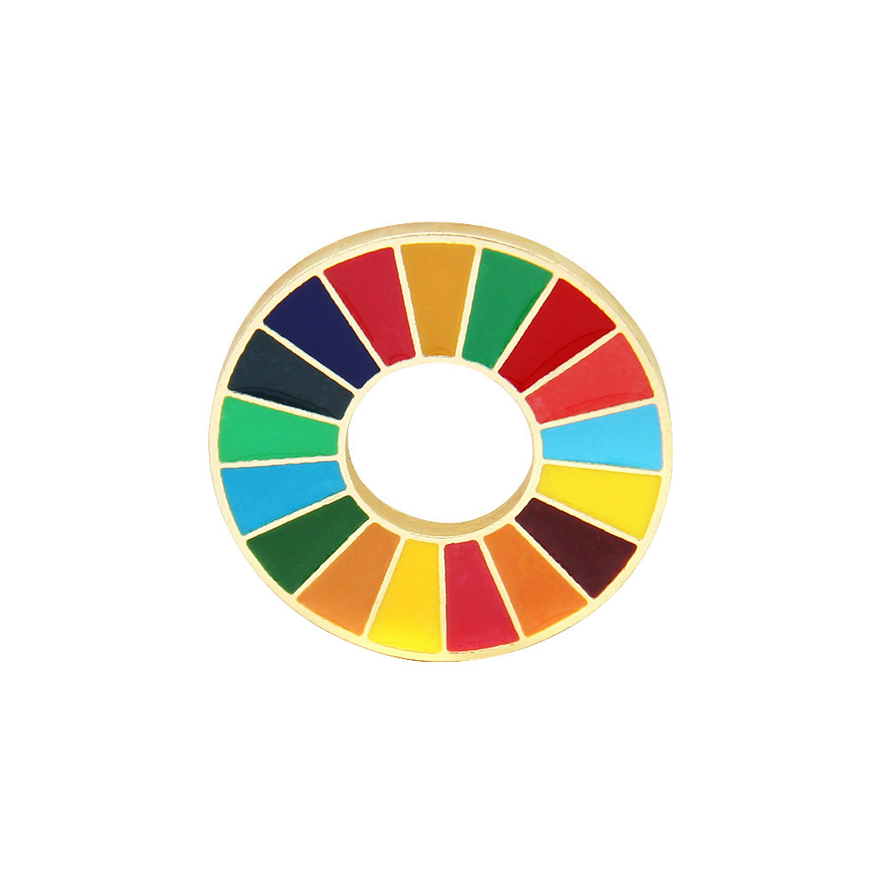 Picture of United Nations peace pigeon brooch sustainable development goal medal representative geometric pattern 17 color oil dripping necklace