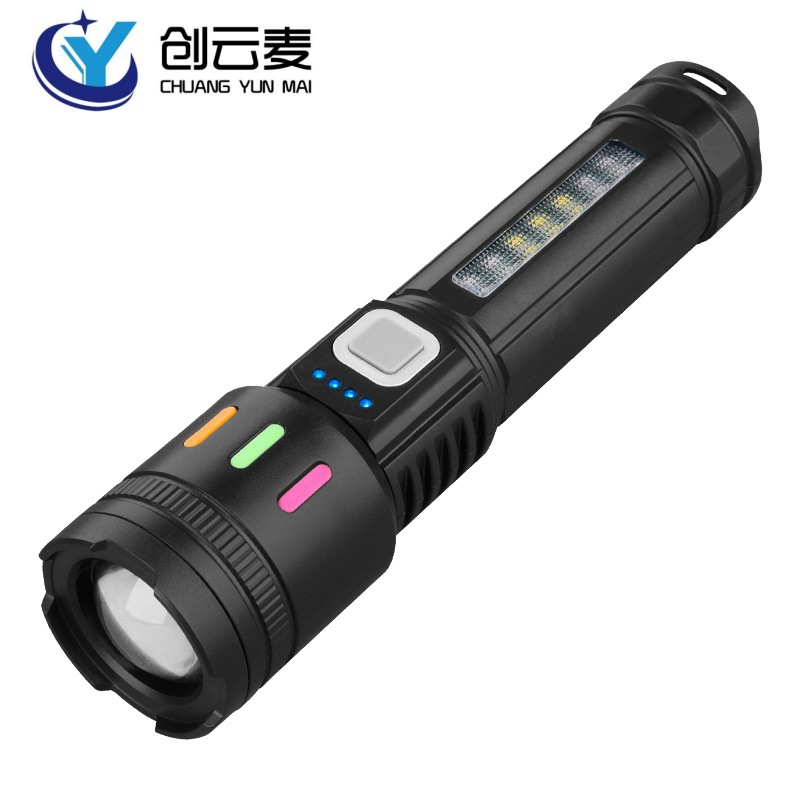 L41 telescopic zoom flashlight colorful fluorescent side lights COB warning lights household outdoor lighting work lights