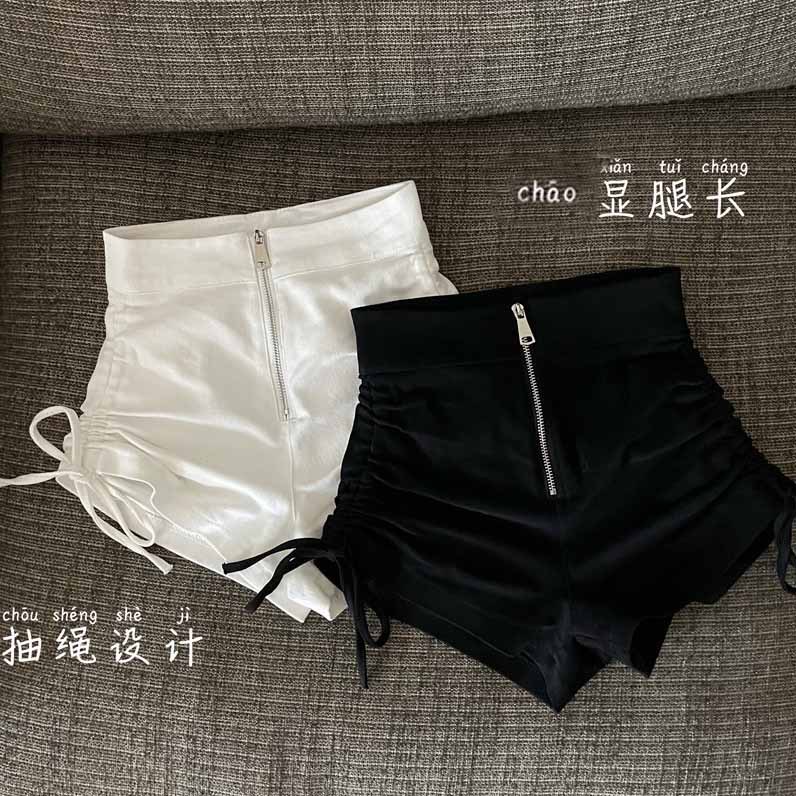 White drawstring shorts women's summer 2025 new design hot girl hot pants zipper high waist slimming casual pants
