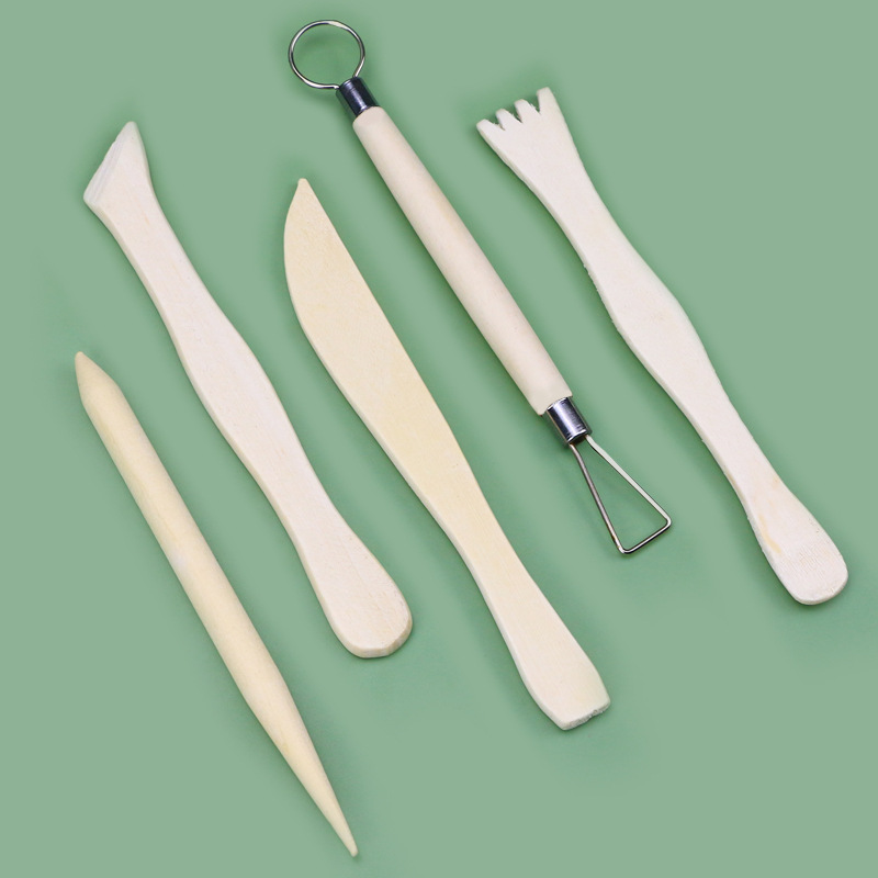 Picture of Art supplies clay sculpture 5 piece set wooden pottery knife soft pottery sculpture knife pottery clay sculpture trimming tools wholesale