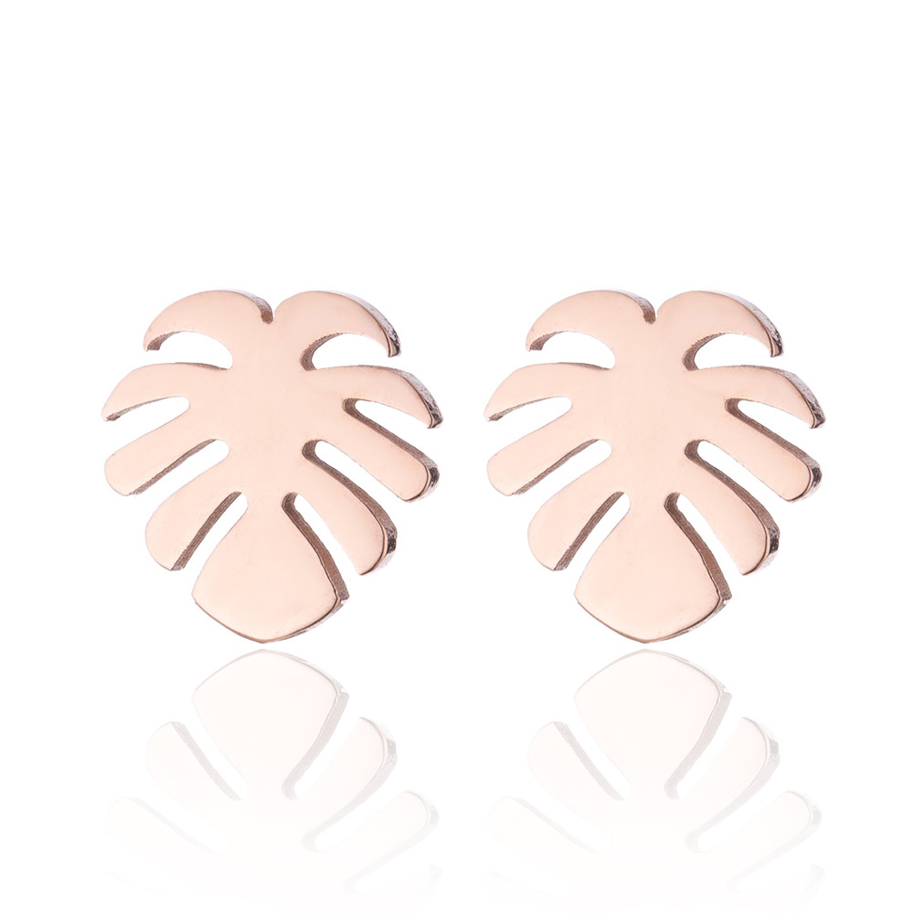 Picture of Leaf Earrings Korean Personality Elegant Coconut Earrings Stainless Steel Leaf Earrings Small and Exquisite All-match Ear and Bone Nails