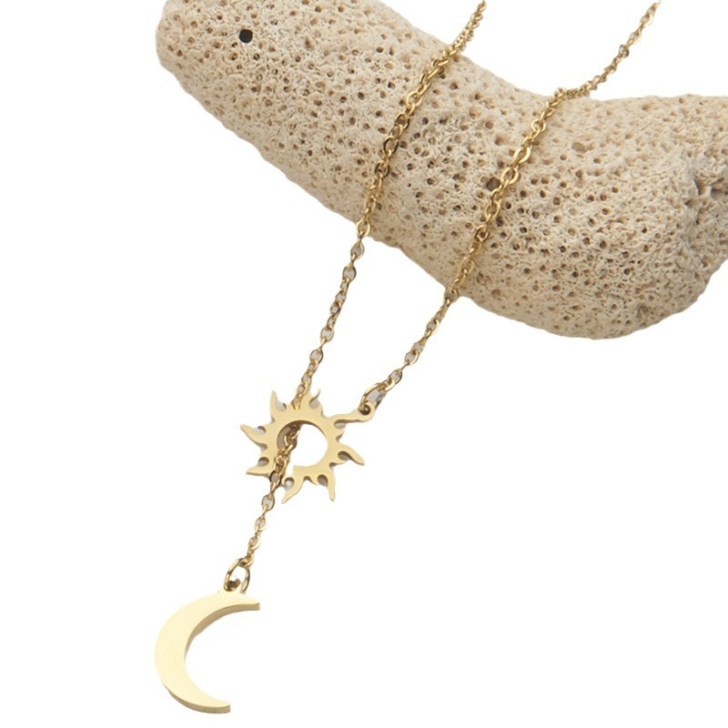 Picture of Charming Color Jewelry Amazon Hot Selling Women's Stainless Steel Simple Clavicle Chain Sun Moon Long Necklace