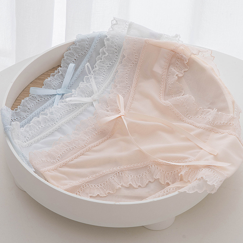 Picture of Underwear Women's Lace Sexy Mid-Waist Japanese Style Girls Lightweight Breathable Lace Panties Feminine Lace Panties