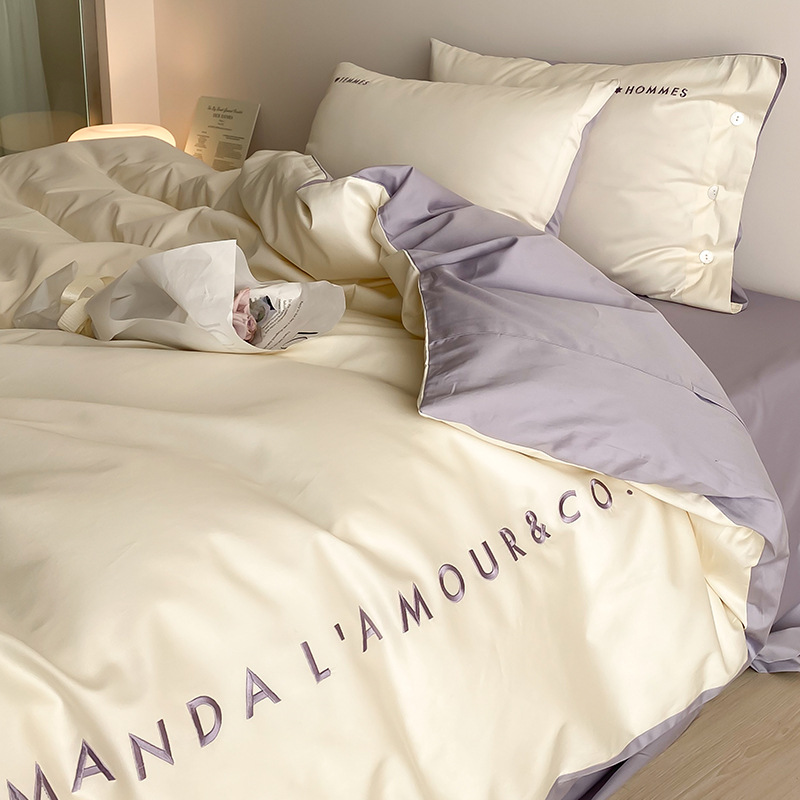 Simple Light Luxury Princess Style 100 Long-staple Cotton Bed Four-piece Cotton Bed Sheet Quilt Cover Summer Light Luxury 4